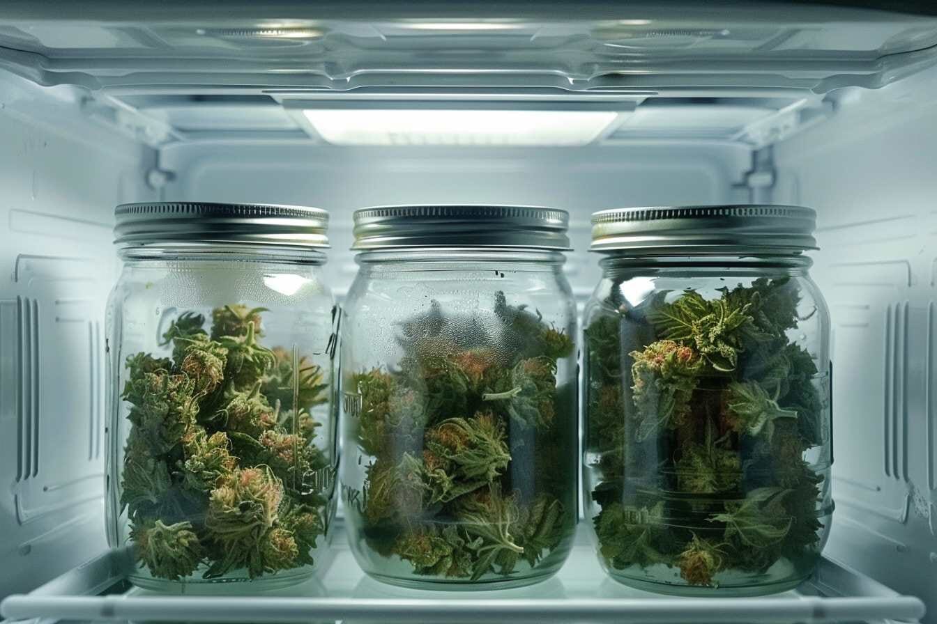CBD flowers freezer storage in glass jars
