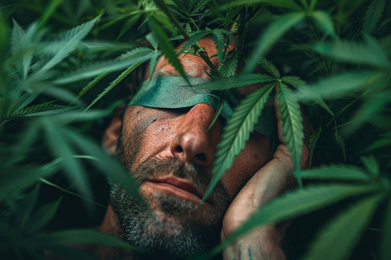 Man sleeping in a hemp field